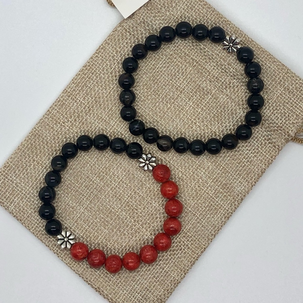 Handmade Agate Coral Bamboo stack Gemstone Bracelets - Picture 3 of 7